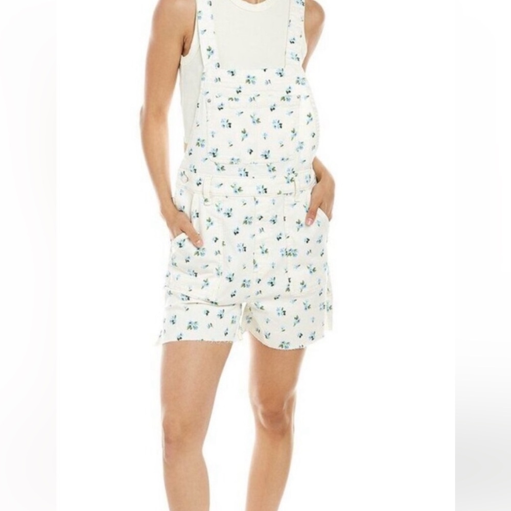 WEWOREWHAT- White Floral Short Overalls - Women's - size Small